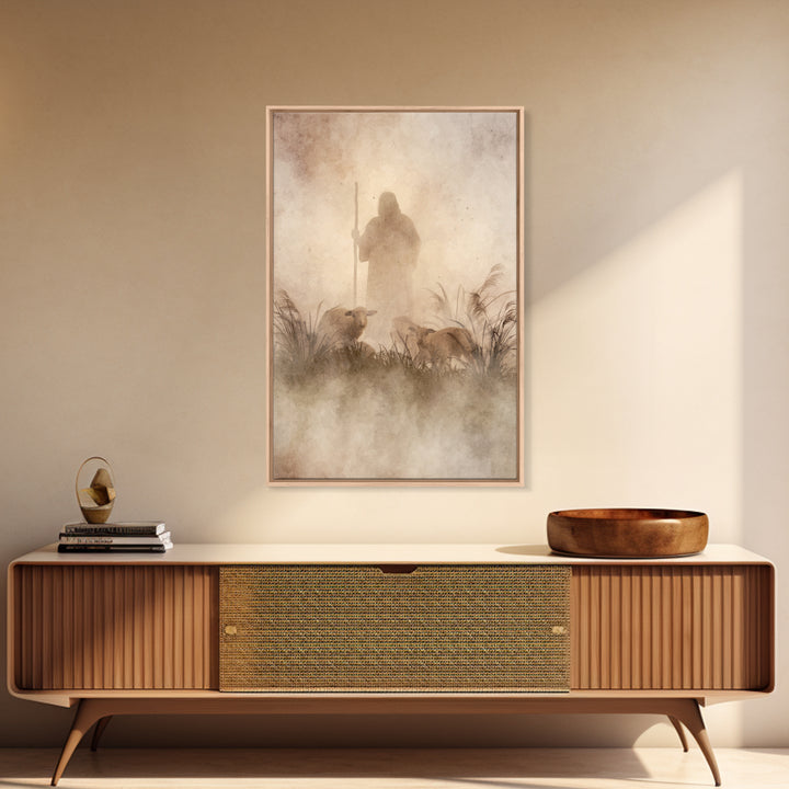 Guardian In The Mist | Framed Canvas Print | Christian Art Canvas | Jesus Painting | Moody Christian Art | Christian Wall Art | Subtle Chri