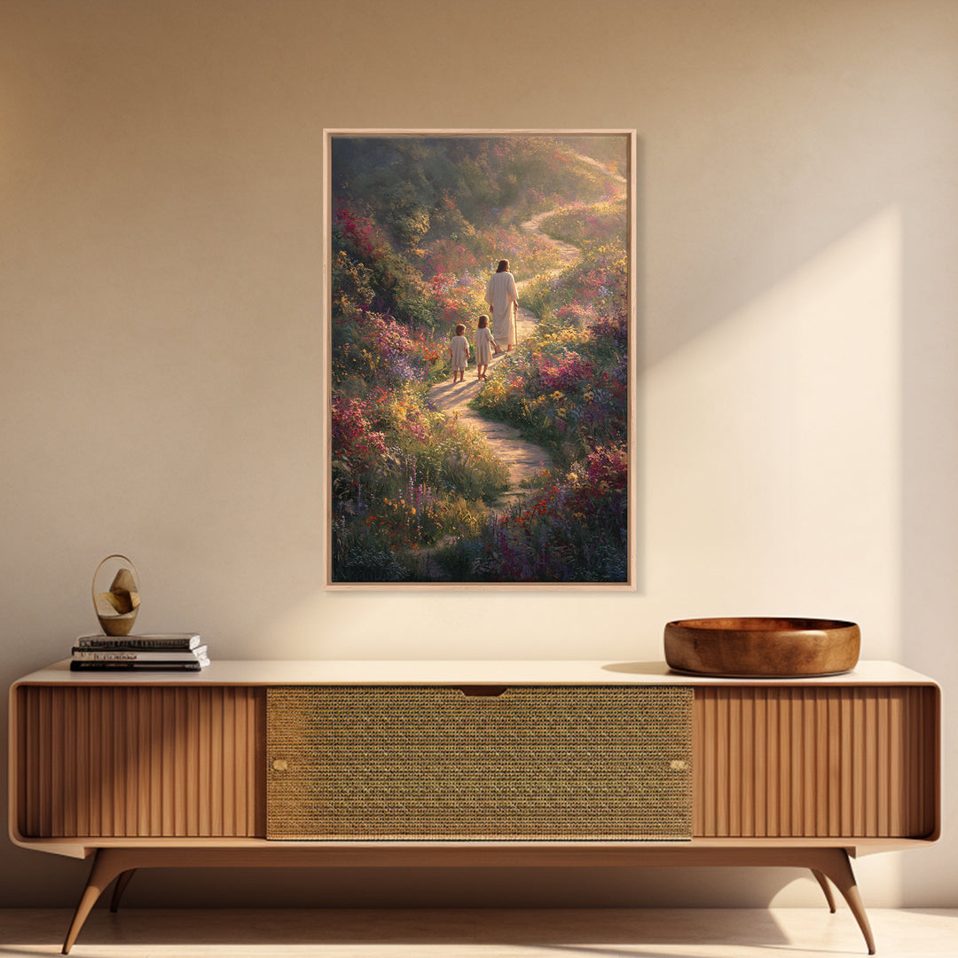Eternal Bloom Path, Framed Canvas Print, Christian Wall Art, Jesus Painting, Christian Art Canvas, Christian Christmas Art, Christian Decor