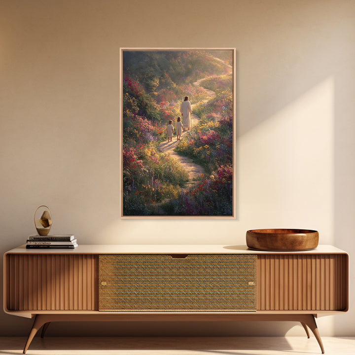 Eternal Bloom Path, Framed Canvas Print, Christian Wall Art, Jesus Painting, Christian Art Canvas, Christian Christmas Art, Christian Decor