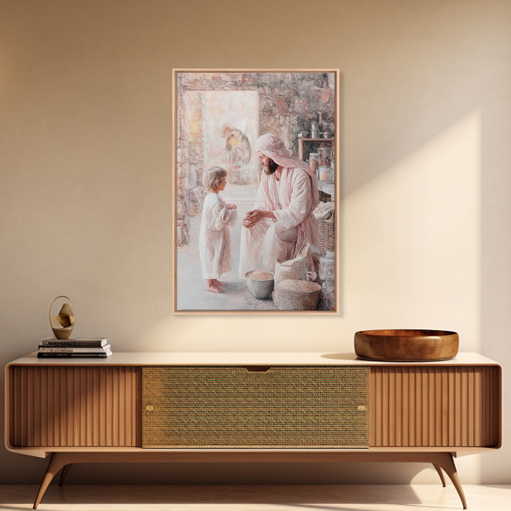 Gentle Provision – Framed Canvas Print – Christian Wall Art – Jesus Painting – Christian Art Canvas – Rustic Christian Art – Christian Deco