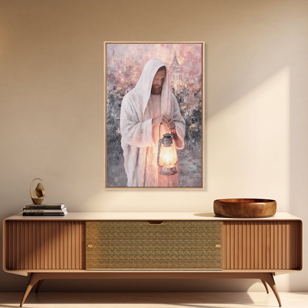 City Of Light – Framed Canvas Print – Christian Wall Art – Jesus Painting – Christian Art Canvas – Modern Christian Art – Christian Gift Id