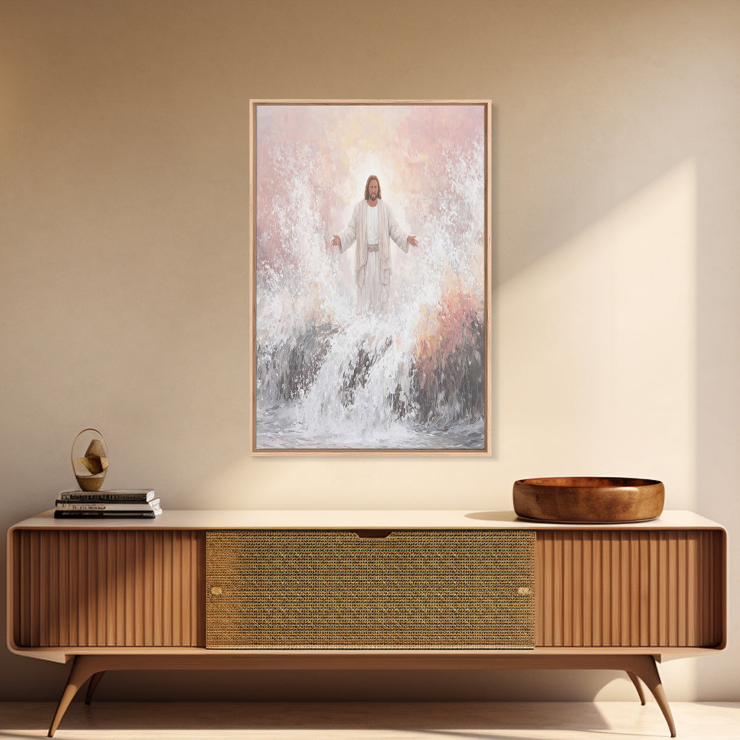 Waves Of Grace – Framed Canvas Print – Christian Wall Art – Jesus Painting – Christian Art Canvas – Christian Christmas Art – Modern Christ