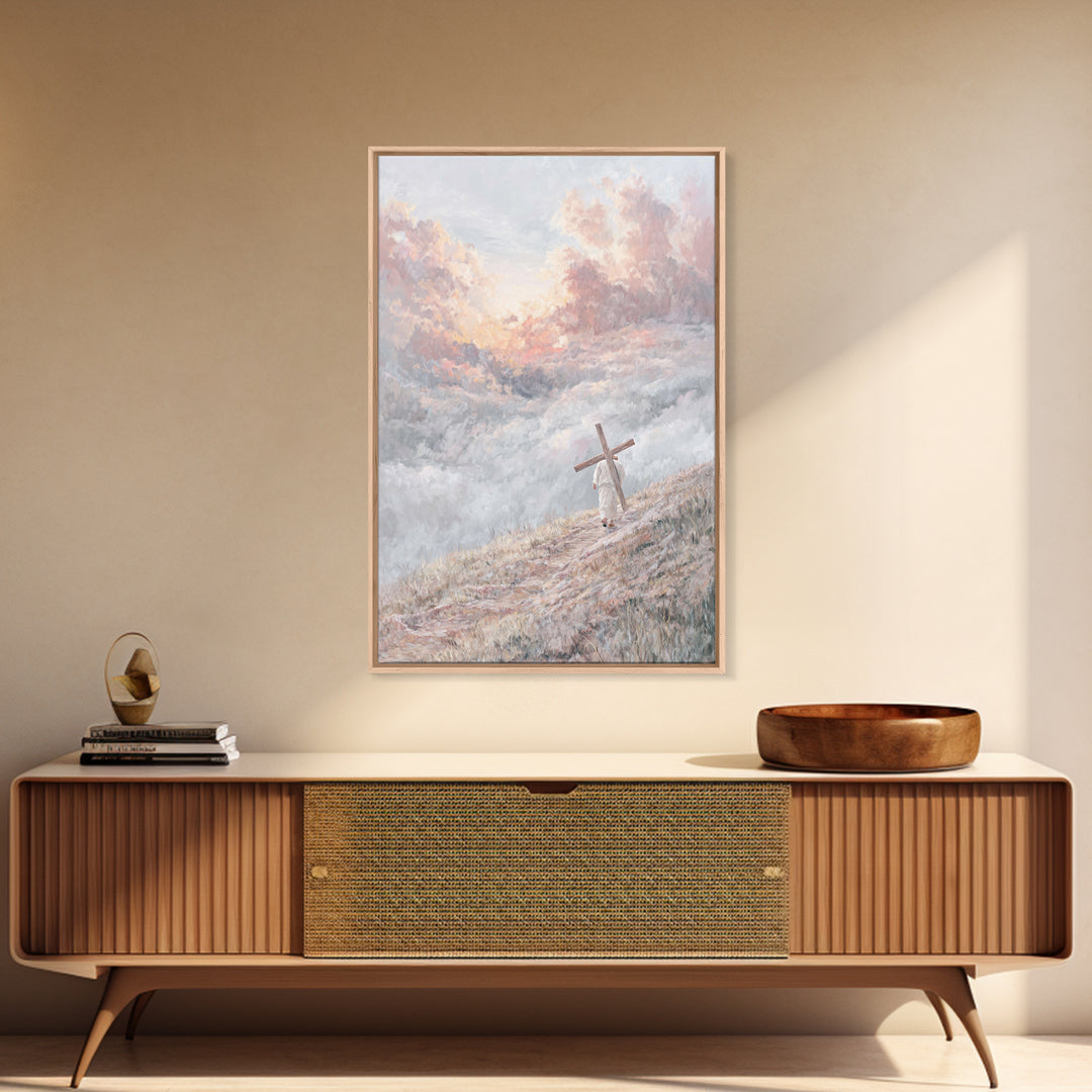 Ascent Of Faith | Framed Canvas Print | Christian Christmas Art | Jesus Painting Canvas | Christian Art Work | Moody Christian Art | Christ