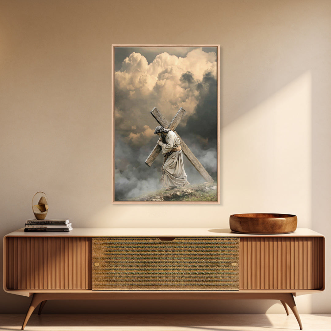 Enduring Savior – Framed Canvas Print – Large Jesus Painting – Christian Art – Christian Wall Art – Moody Christian Art – Christian Christm