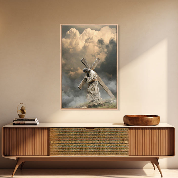 Enduring Savior – Framed Canvas Print – Large Jesus Painting – Christian Art – Christian Wall Art – Moody Christian Art – Christian Christm