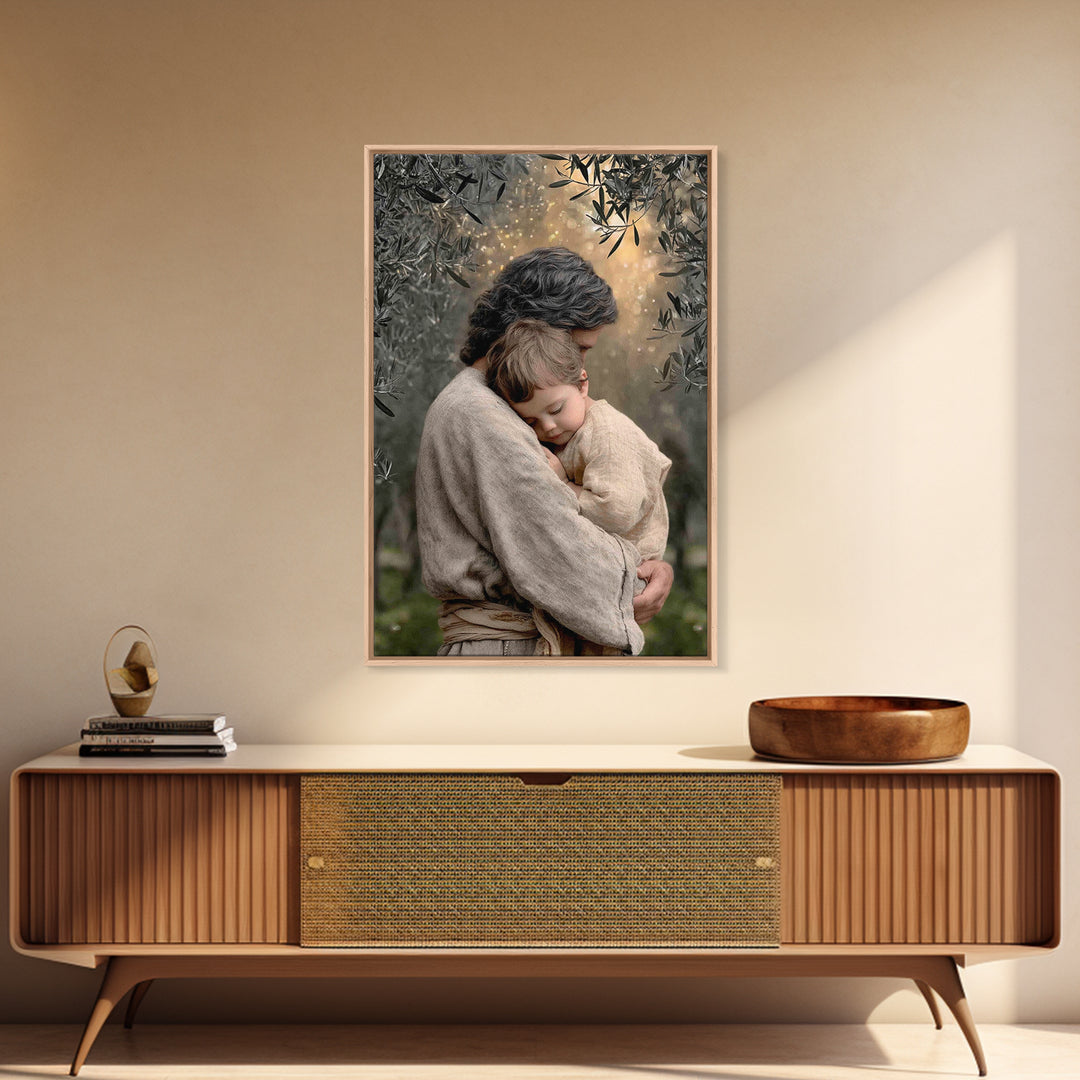 Quiet Orchard Peace | Framed Canvas Print | Christian Art Painting | Jesus Wall Art | Subtle Christian Art | Christian Decor | Large Christ
