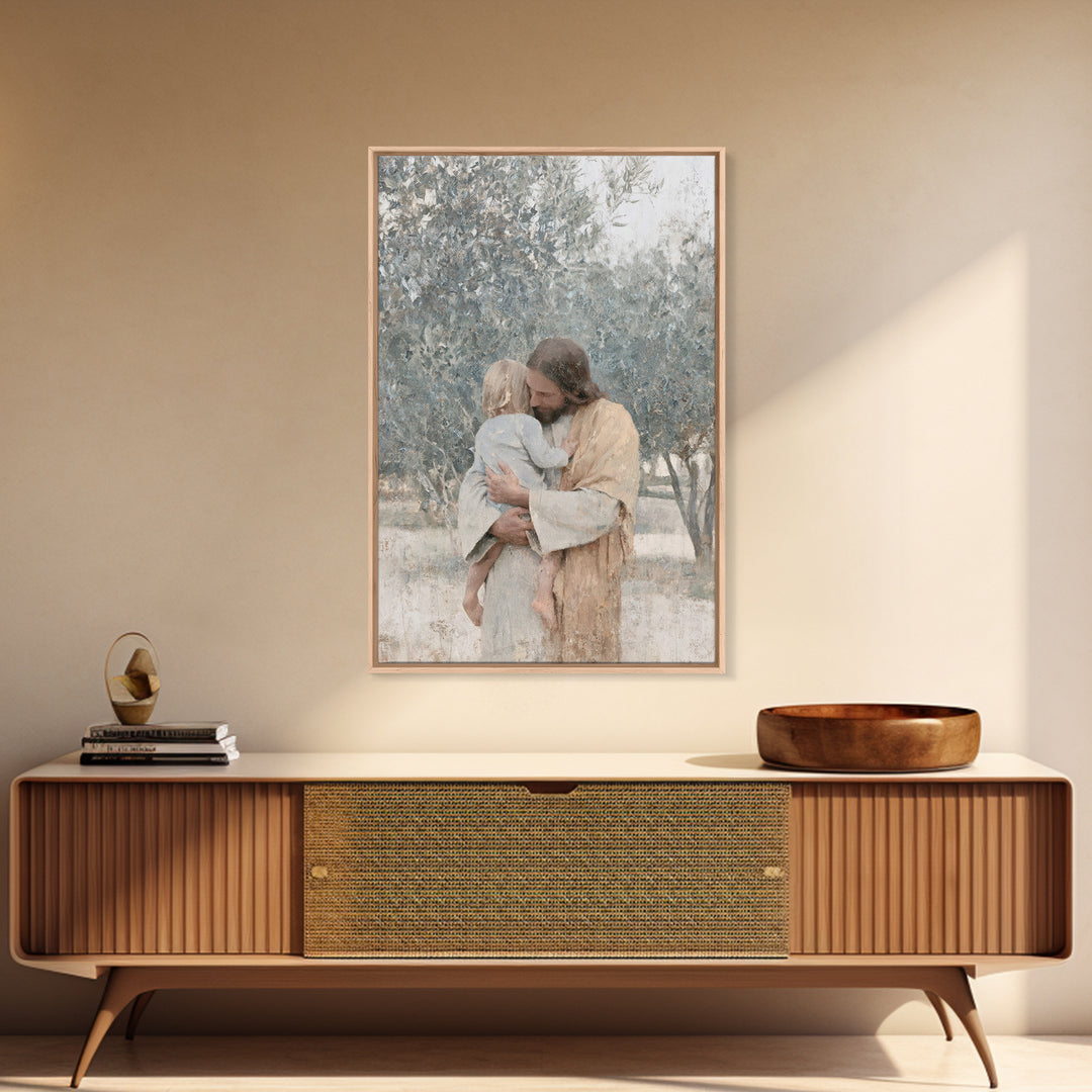 The Father’s Hold, Framed Canvas Print, Jesus Canvas Art, Christian Wall Art, Realistic Jesus Painting, Christian Decor For Home, Christian