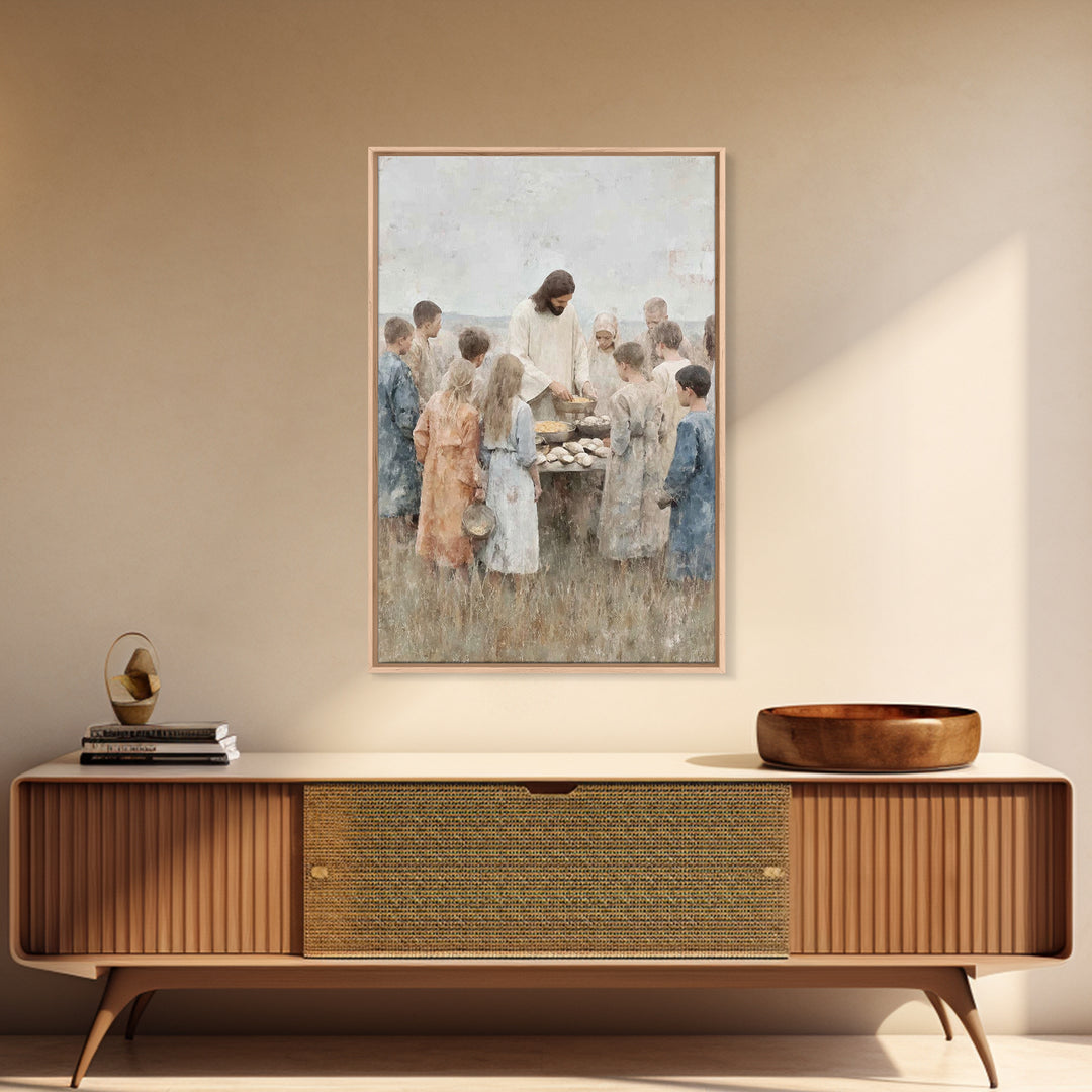 Gathered Blessings, Framed Canvas Print, Christian Art Canvas, Jesus Painting, Christian Wall Art, Subtle Christian Art, Christian Gift