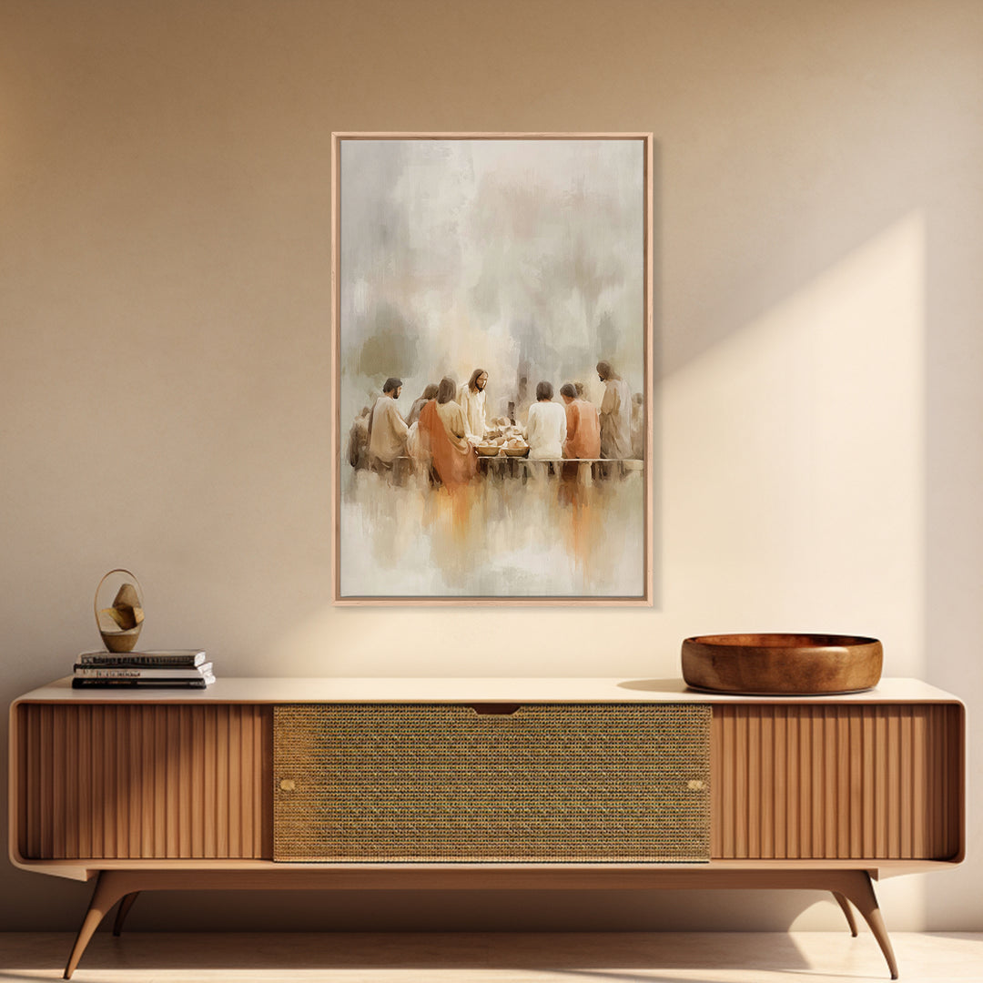 Sacred Supper Light – Framed Canvas Print – Christian Art Print – Jesus Canvas Art – Christian Wall Art – Large Christian Painting – Christ