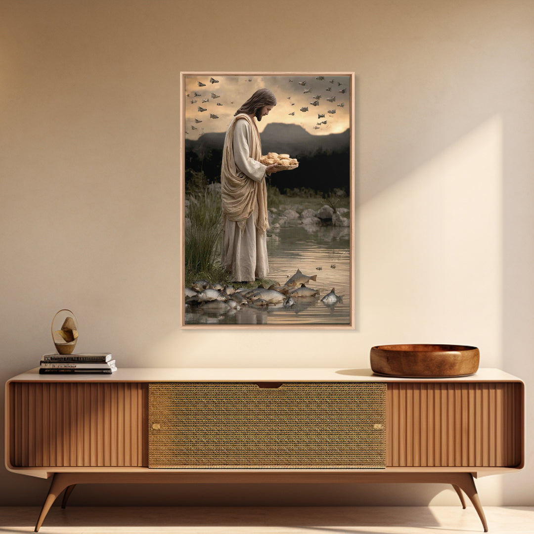 Miracle of Provision | Framed Canvas Print | Jesus Art Canvas | Christian Painting | Christian Wall Art | Modern Christian Painting | Chris