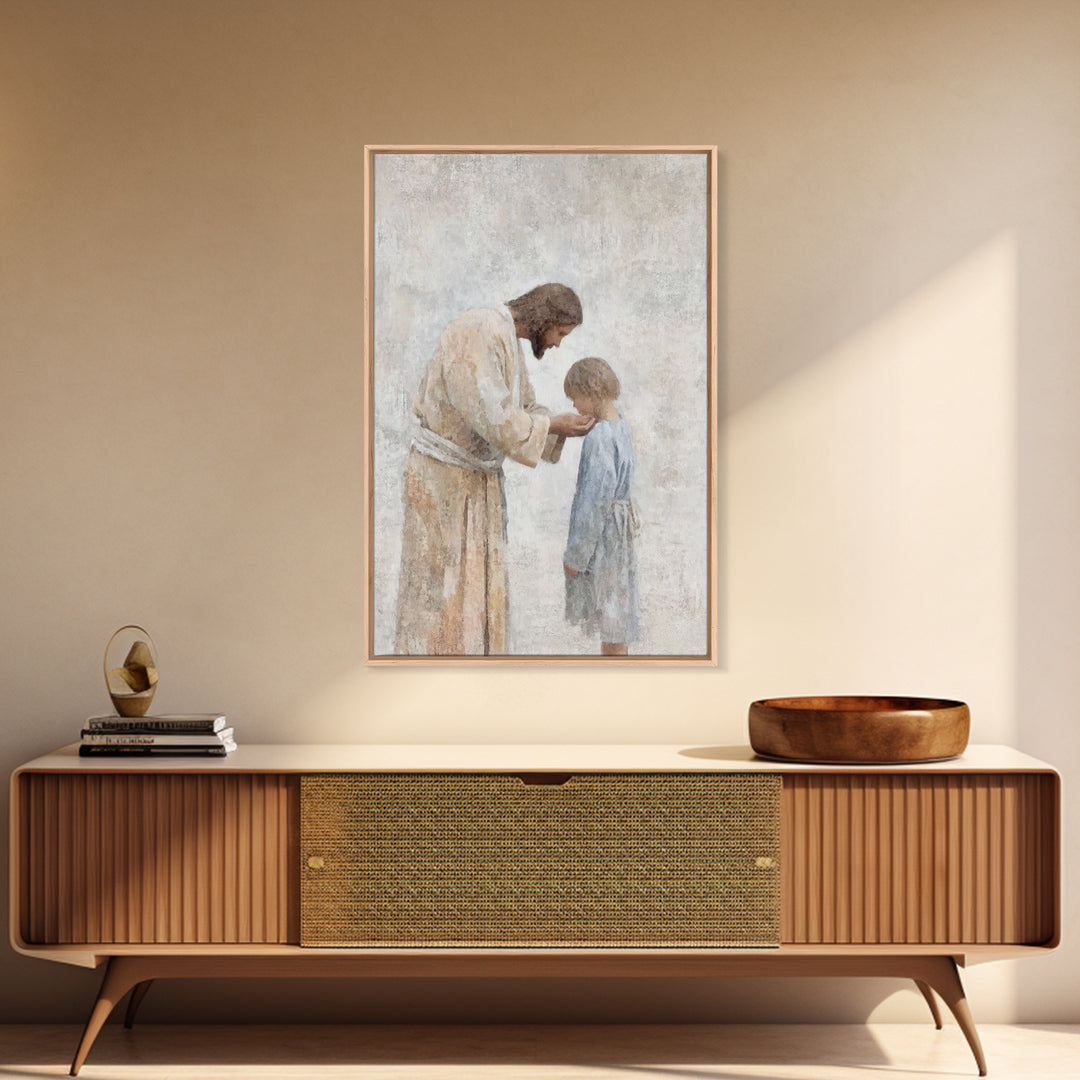 Child of Mercy – Framed Canvas Print – Christian Art Canvas – Christian Wall Art – Jesus Art Print – Subtle Christian Art – Christian Decor