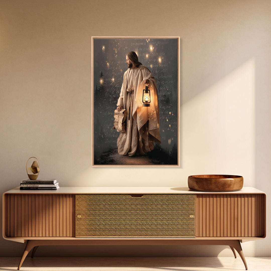 Guiding Through Night – Framed Canvas Print – Christian Wall Art – Christian Gift Ideas – Christian Art Print – Jesus Painting – Christian