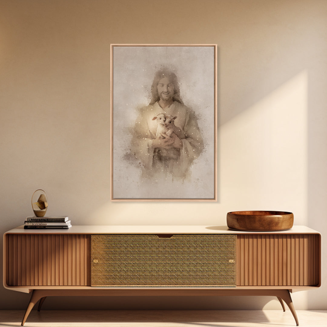 Gentle Shepherd Love – Framed Canvas Print – Jesus Painting – Christian Wall Art – Christian Decor – Christian Gift Ideas – Christian Art P