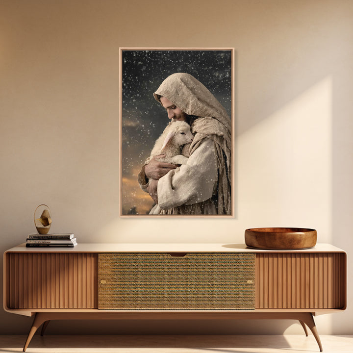 Shepherd’s Embrace – Framed Canvas Print – Jesus Painting – Christian Wall Art – Christian Art Canvas – Christian Art Print – Christian Gif