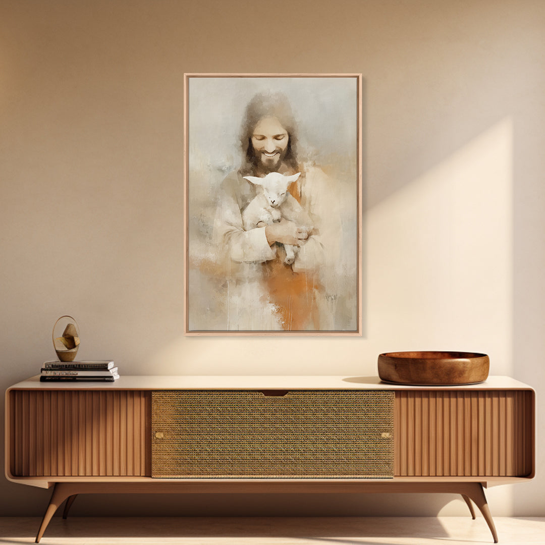 Lamb of Joy – Framed Canvas Print – Christian Art Canvas – Christian Painting – Jesus Art Print – Christian Wall Art – Christian Decor – Ch