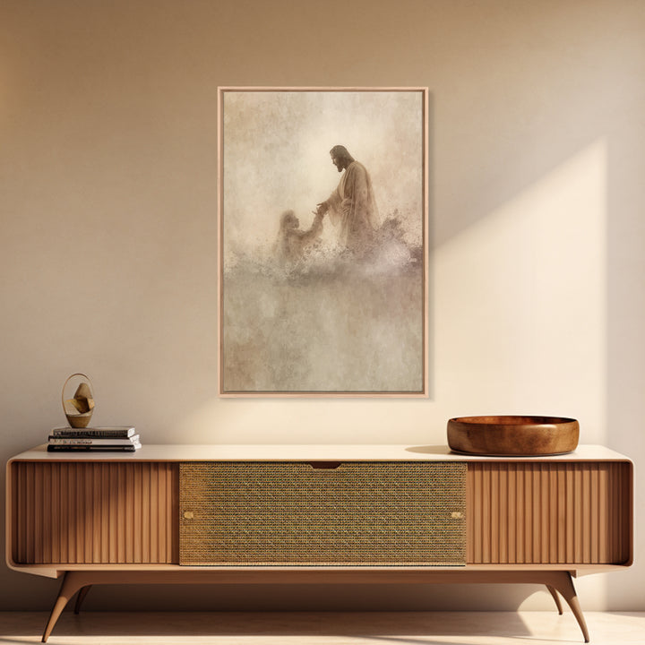 Saving Hand – Framed Canvas Print – Christian Wall Art – Jesus Painting – Christian Art Canvas – Christian Art Print – Christian Decoration