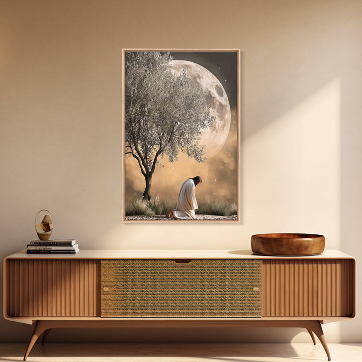 Moonlit Supplication, Framed Canvas Print, Jesus Canvas Art, Christian Wall Art, Modern Christian Art, Christian Art Canvas, Christian Gift