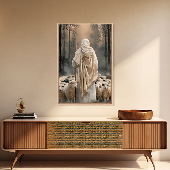 Guardian Of The Flock – Framed Canvas Print – Jesus Painting – Christian Wall Art – Large Jesus Painting – Christian Art Canvas – Christian