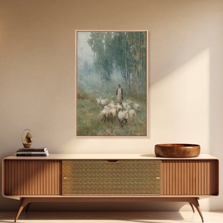 Peaceful Field Journey | Framed Canvas Print | Christian Art Canvas | Christian Painting | Subtle Christian Art | Pastoral Scenery | Christ