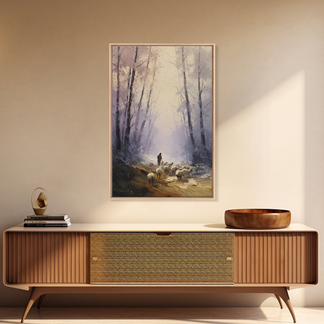 Morning Shepherd Path – Framed Canvas Print – Christian Wall Art – Christian Art Canvas – Pastoral Scenery – Jesus Painting – Christian Chr