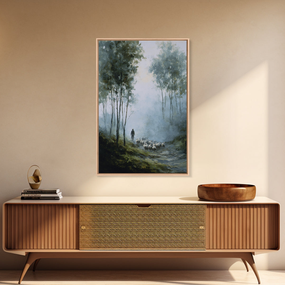 Silent Flock Journey – Framed Canvas Print – Christian Art Canvas – Christian Wall Art – Moody Christian Art – Jesus Painting – Christmas A