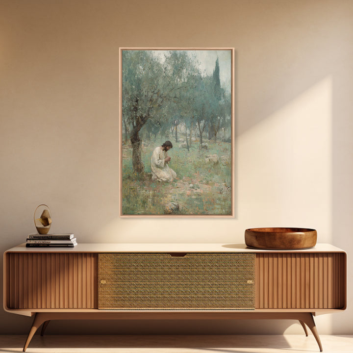 Garden Of Prayer, Framed Canvas Print, Christian Wall Art, Christian Art Canvas, Jesus Painting, Subtle Christian Art, Christian Gift
