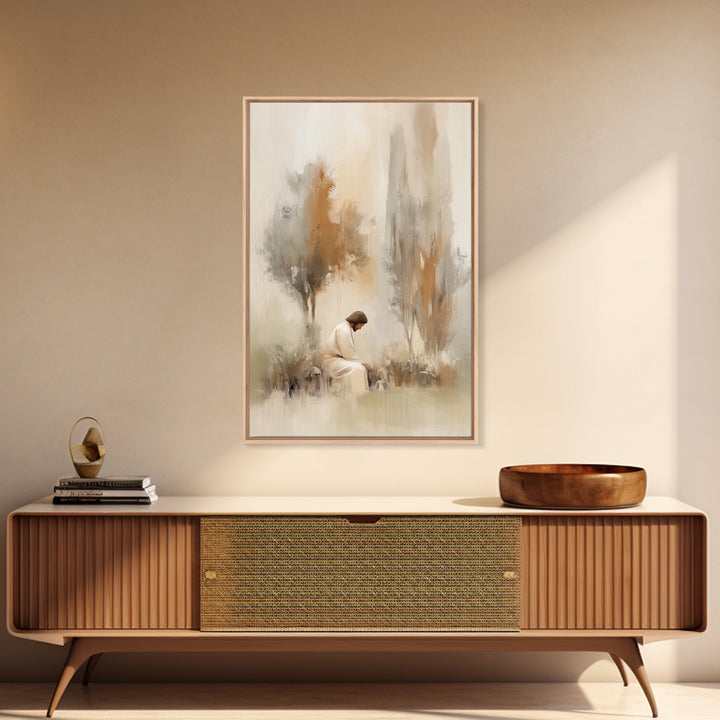 Stillness And Grace, Framed Canvas Print, Minimalist Christian Art, Christian Wall Art, Jesus Painting, Christian Art Print, Unique Christi
