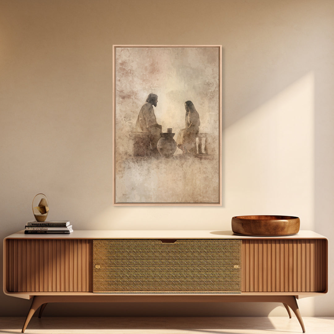Quiet Well Meeting – Framed Canvas Print – Christian Wall Art – Christian Art Canvas – Jesus Painting – Modern Christian Art – Christian Gi