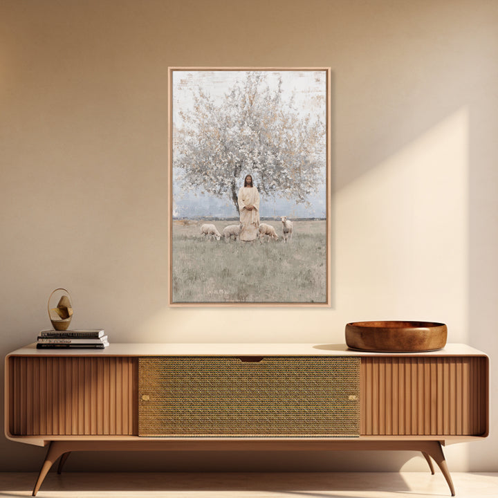 Shepherd Of Peace | Framed Canvas Print | Christian Art Canvas | Christian Wall Art | Jesus Painting | Minimalist Christian Art | Christian
