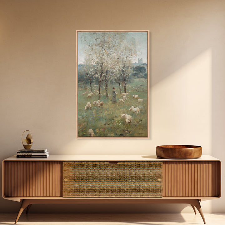 Spring Pasture Calm – Framed Canvas Print – Christian Art Canvas – Christian Wall Art – Christian Painting – Subtle Christian Art – Christi
