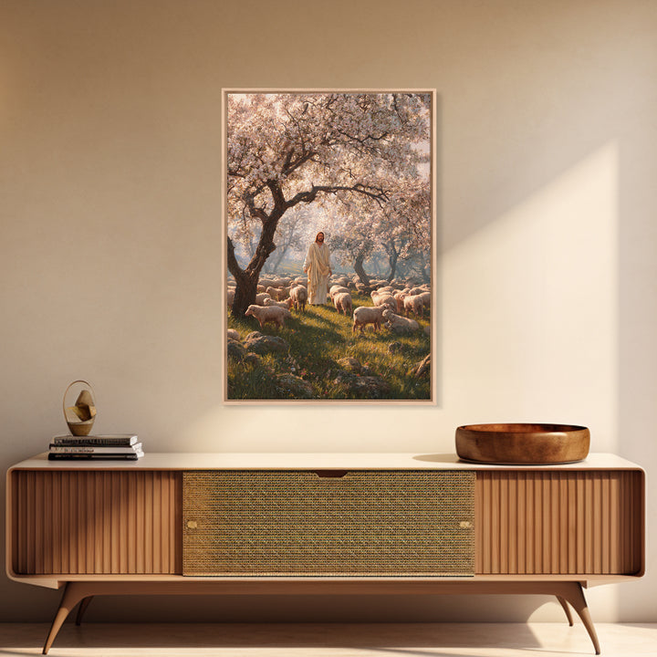 Orchard Flock Light, Framed Canvas Print, Christian Art Canvas, Jesus Painting, Christian Wall Art, Christian Art Prints, Christian Decor,