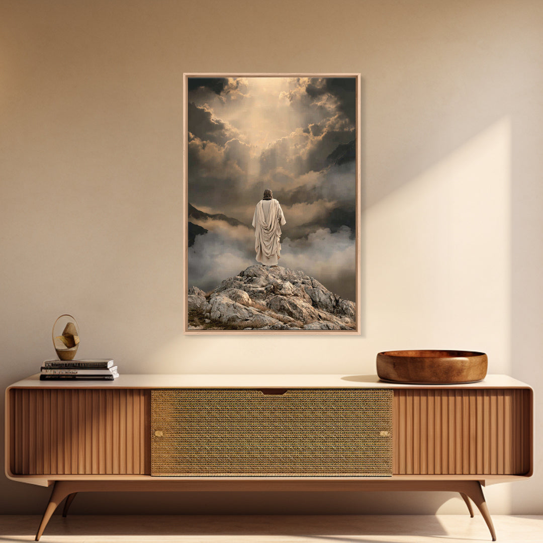 Summit Light Prayer, Framed Canvas Print, Christian Art Canvas, Christian Wall Art, Jesus Painting, Moody Christian Art, Christian Decor, C
