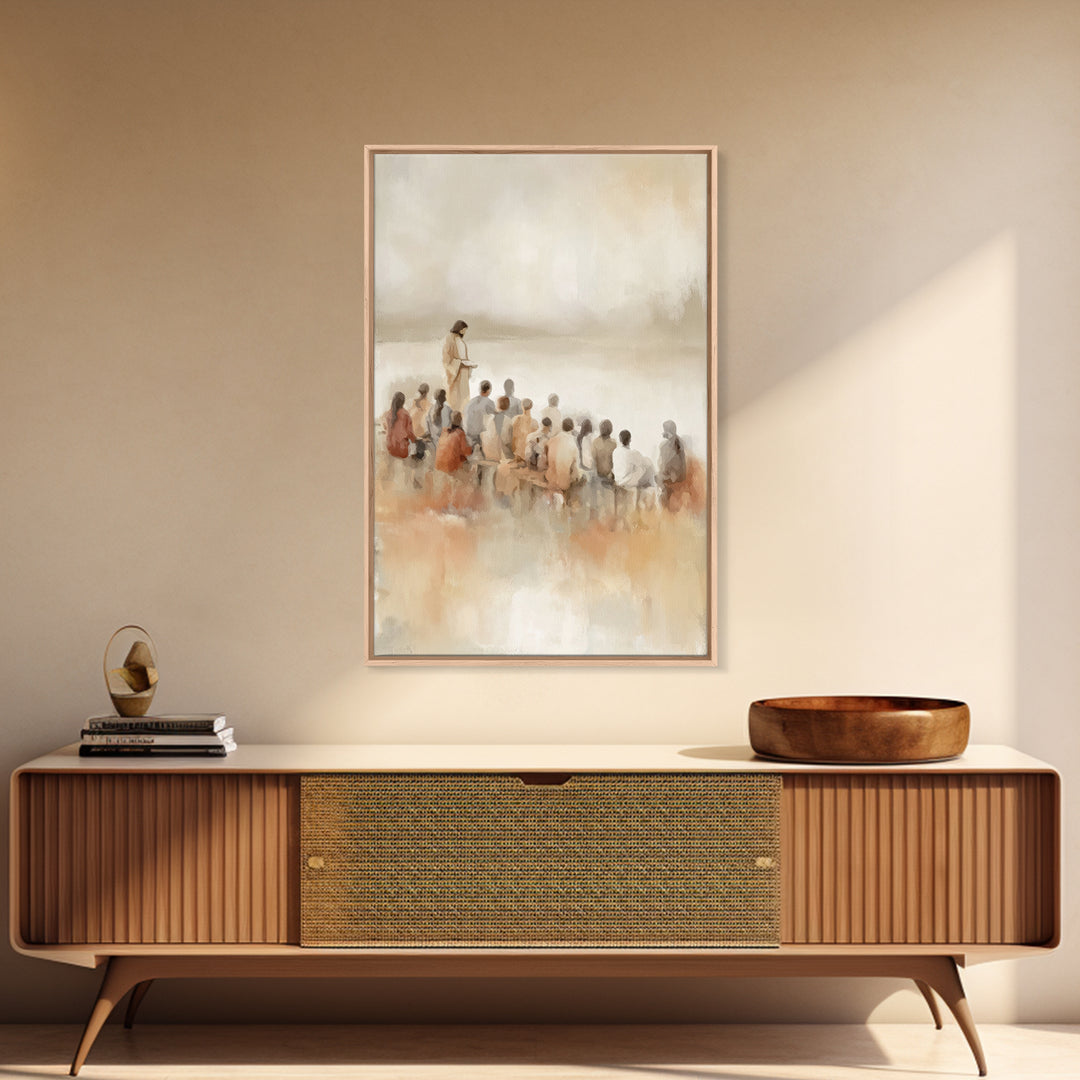 Quiet Shore Lesson – Framed Canvas Print – Christian Art Canvas – Minimalist Christian Art – Jesus Painting – Christian Wall Art – Subtle C