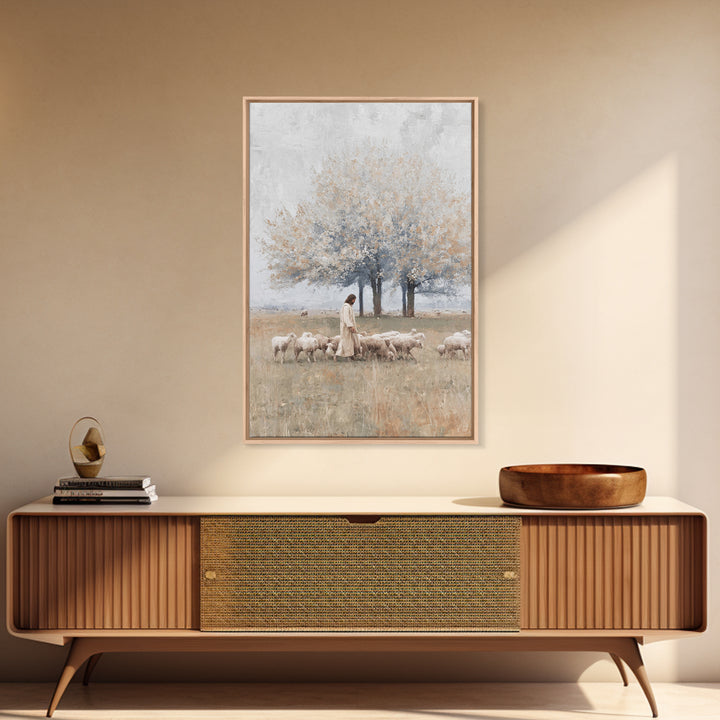 Pastoral Shepherd Path | Framed Canvas Print | Jesus Painting | Christian Wall Art | Christian Art Canvas | Christian Decor | Large Christi
