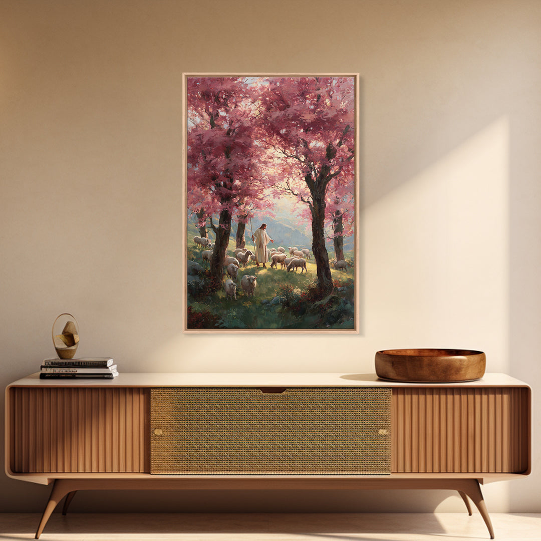Valley Blossom Walk – Framed Canvas Print – Christian Art Canvas – Christian Wall Art – Jesus Painting – Christian Art Gift – Large Christi