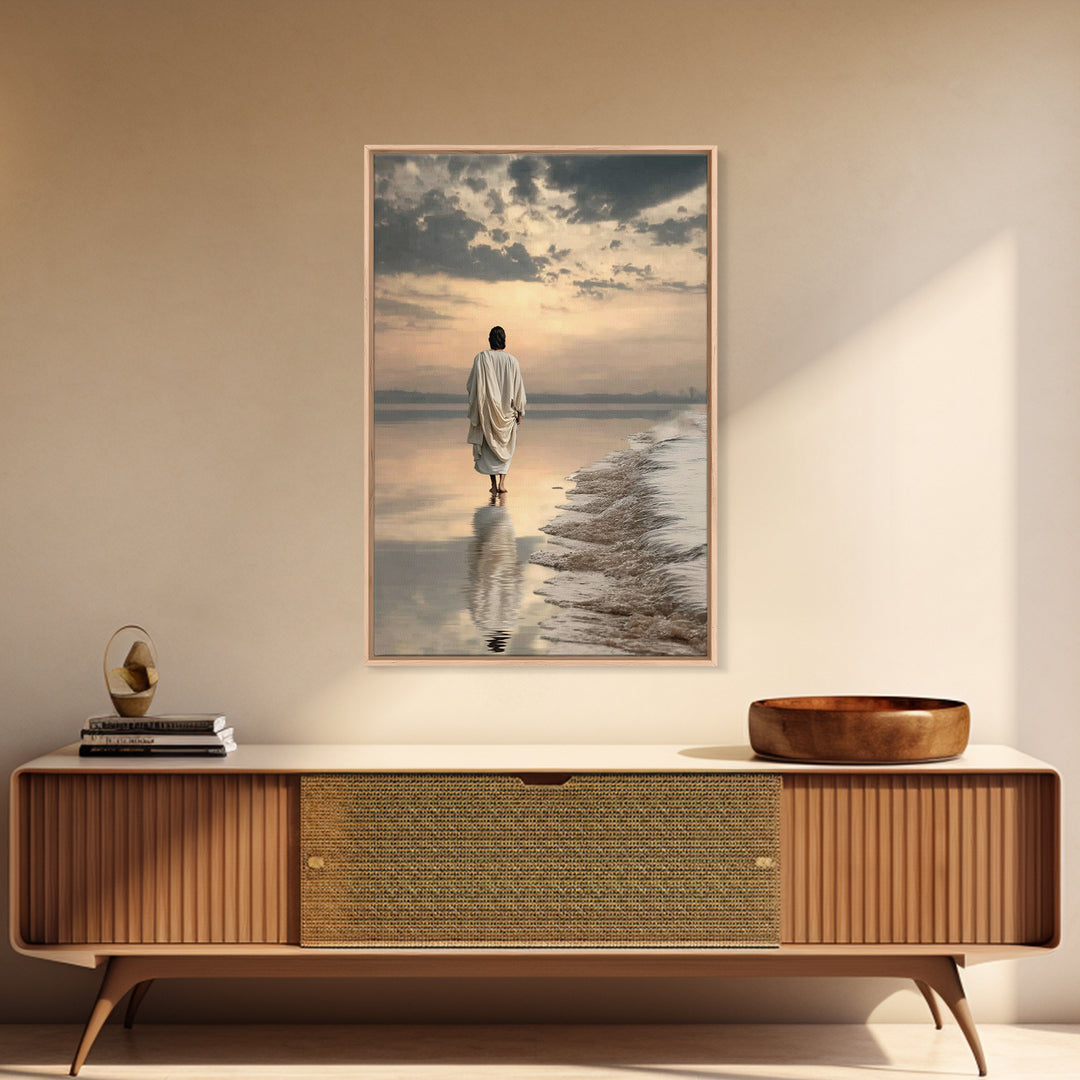 Footsteps Of Promise – Framed Canvas Print – Christian Wall Art – Jesus Painting – Christian Art Canvas – Modern Christian Art – Christian