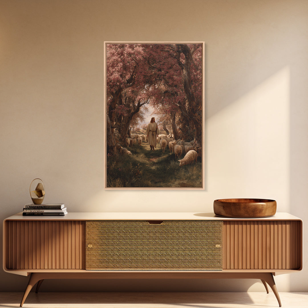 Garden Of The Shepherd – Framed Canvas Print – Christian Art Painting – Jesus Wall Art – Christian Art Canvas – Christian Decor – Modern Ch