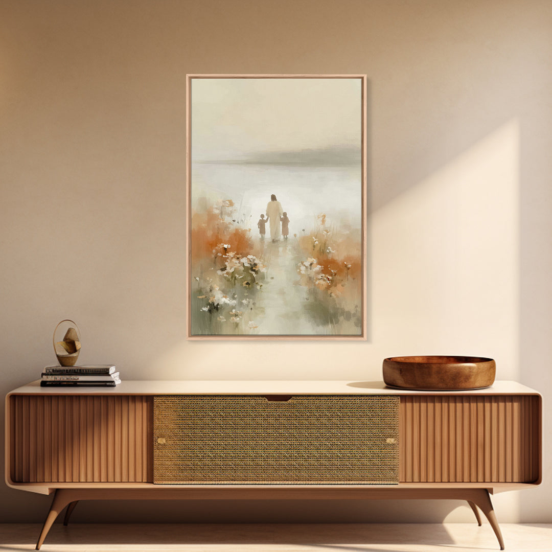 Soft Meadow Peace – Framed Canvas Print – Christian Wall Art – Jesus Art Print – Minimalist Christian Art – Christian Gift Ideas – Christia