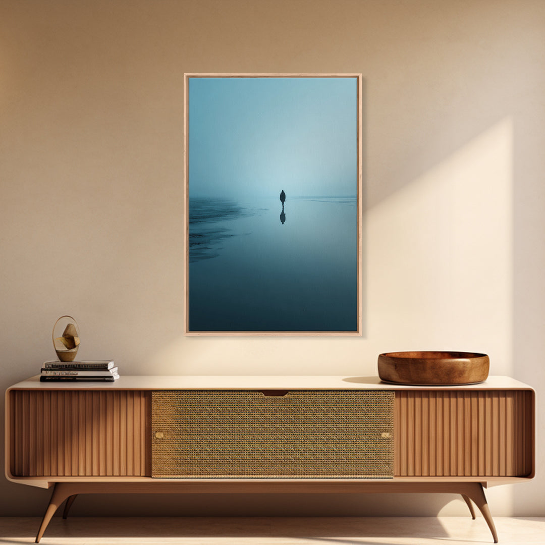 Blue Stillness , Framed Canvas Print, Christian Wall Art, Christian Art Canvas, Jesus Painting, Blue Christian Art, Moody Christian Art