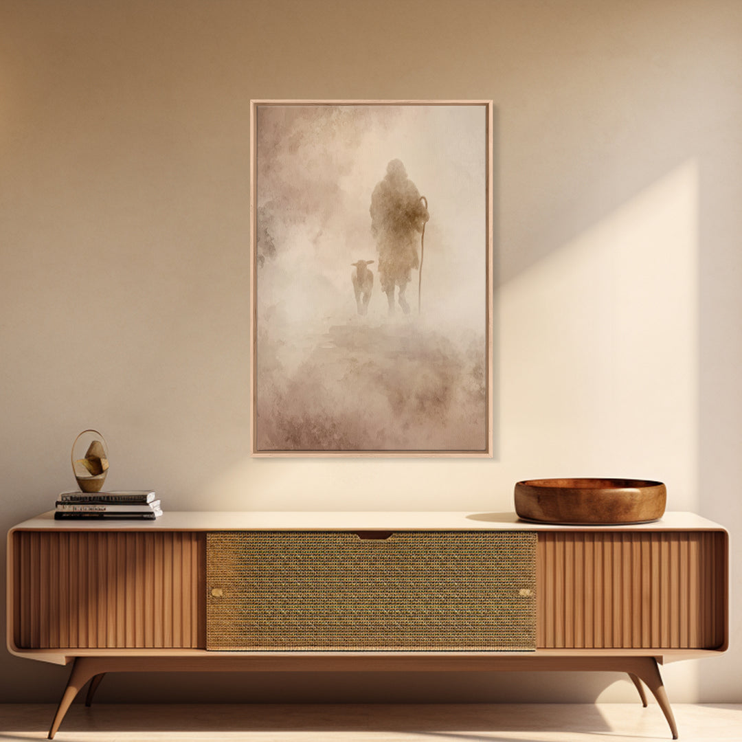 Guiding Shepherd , Framed Canvas Print, Christian Art Canvas, Christian Wall Art, Christian Painting, Christian Art Print