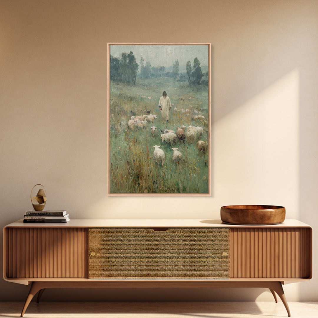 Pasture Reverence – Framed Canvas Print – Vintage Christian Art – Christian Wall Art – Christian Art Canvas – Jesus Painting – Christian De