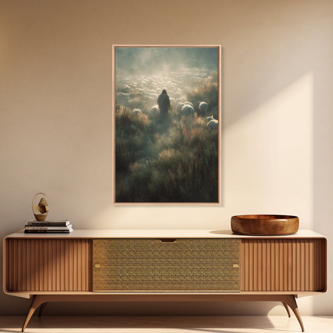 Silent Shepherd Path – Framed Canvas Print – Christian Art Work – Jesus Canvas Art – Christian Wall Art – Moody Christian Art – Christian D