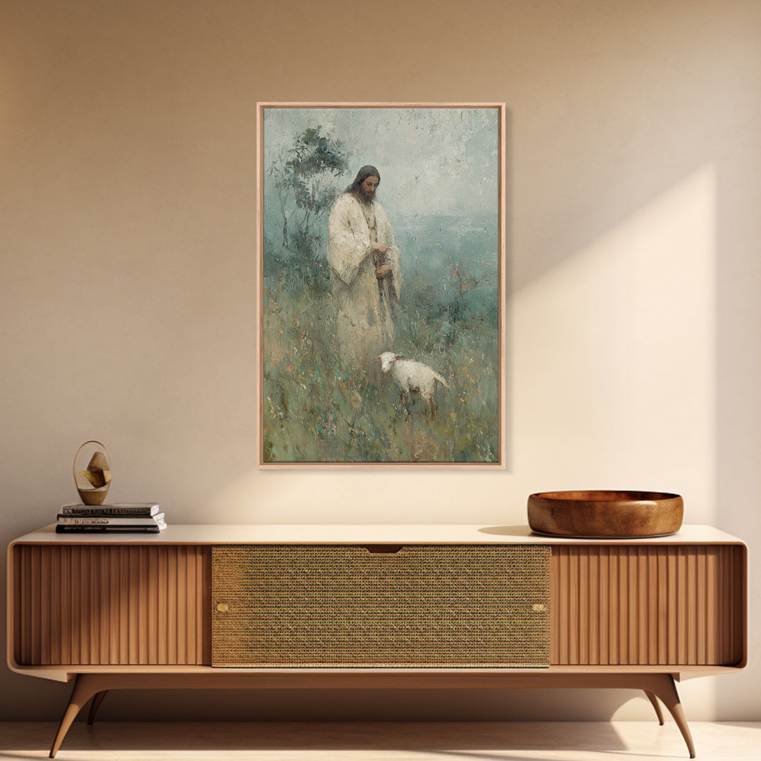 Gentle Shepherd Light | Framed Canvas Print | Christian Paintings | Jesus Art Print | Subtle Christian Art | Christian Art Canvas | Christi