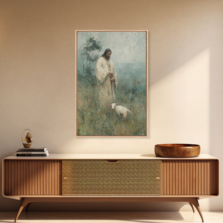 Gentle Shepherd Light | Framed Canvas Print | Christian Paintings | Jesus Art Print | Subtle Christian Art | Christian Art Canvas | Christi