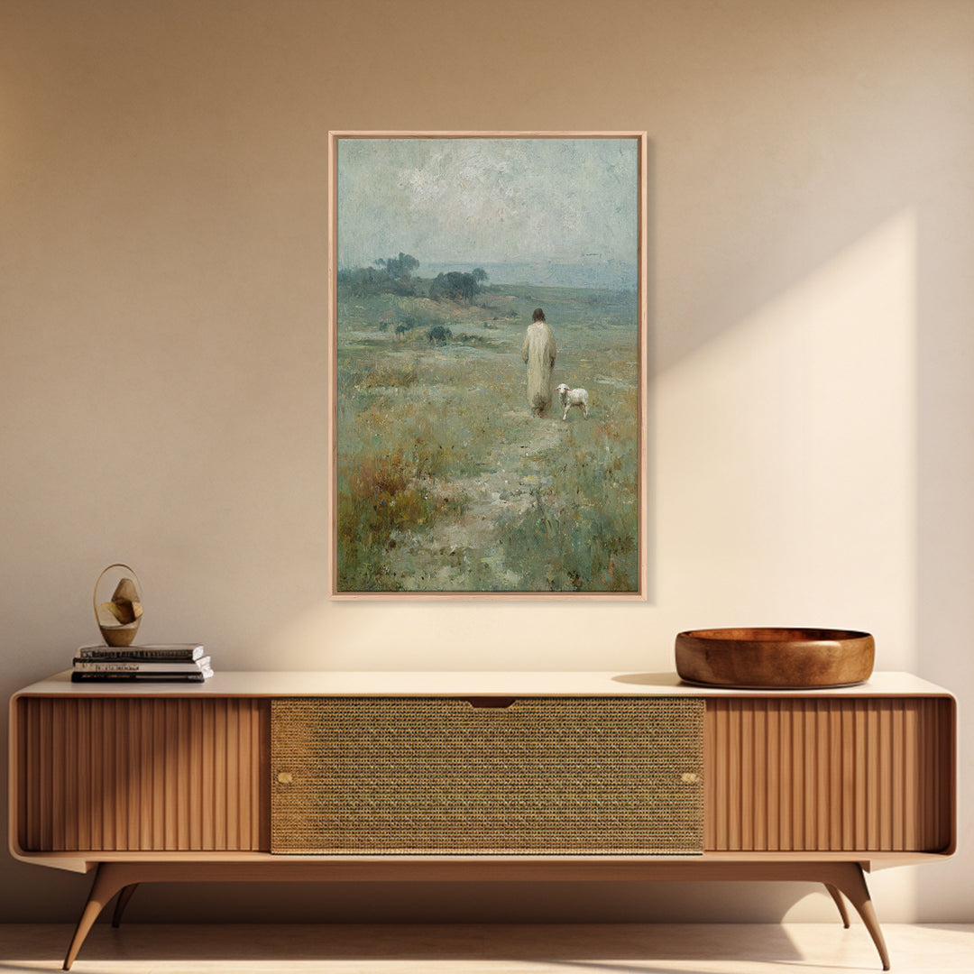Quiet Meadow Steps – Framed Canvas Print – Christian Art – Christian Art Canvas – Christian Wall Art – Jesus Painting – Christian Art Print