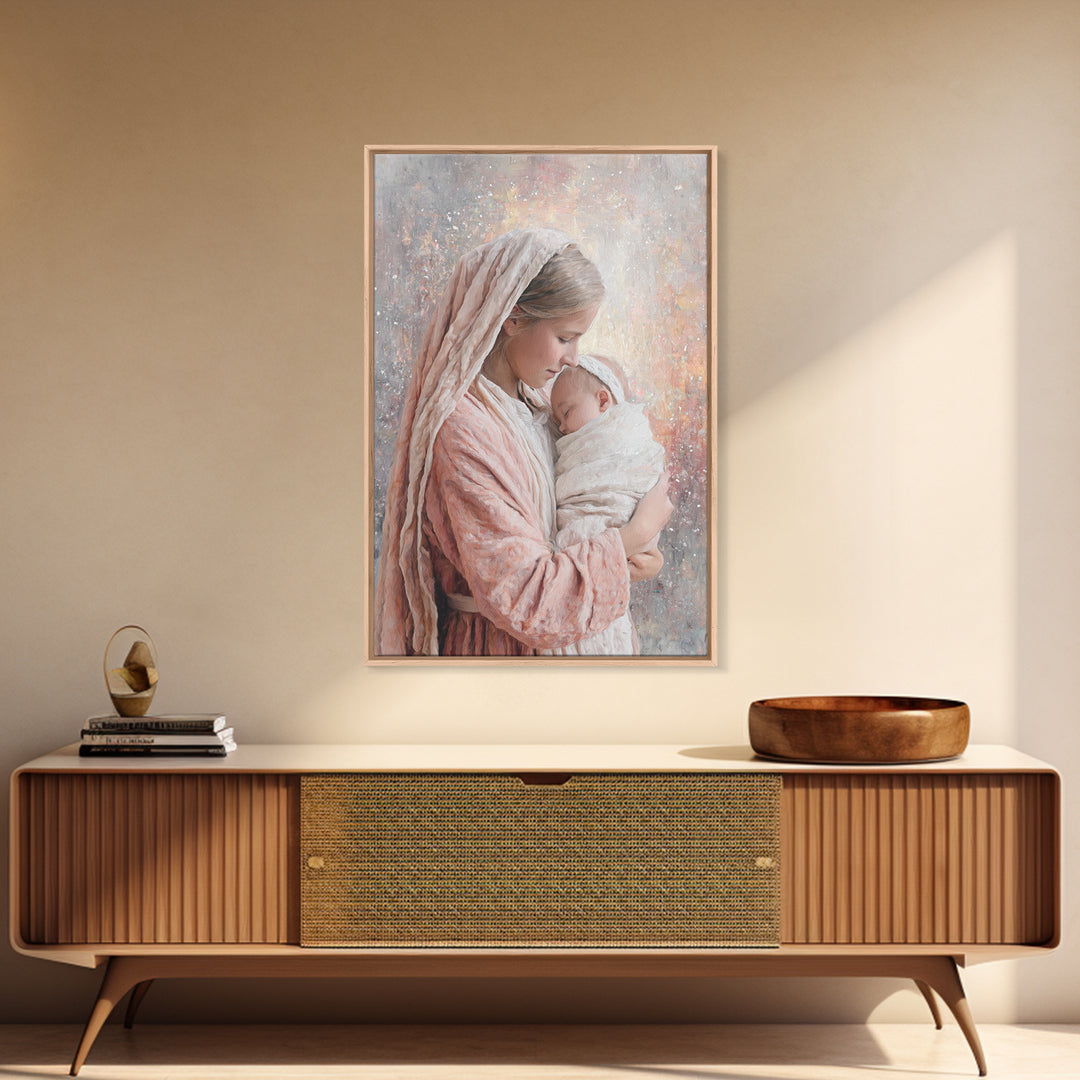 Motherly Devotion – Framed Canvas Print – Christian Wall Art – Mary And Jesus Painting – Christian Art Canvas – Christian Gift – Christmas
