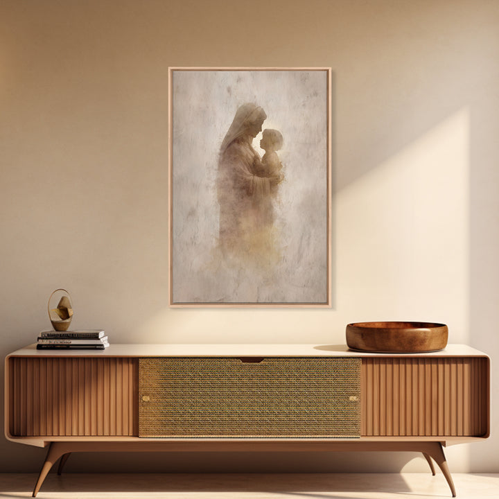 Sacred Embrace | Framed Canvas Print | Christian Wall Art | Mary And Jesus Painting | Christian Art Canvas | Vintage Christian Art | Christ