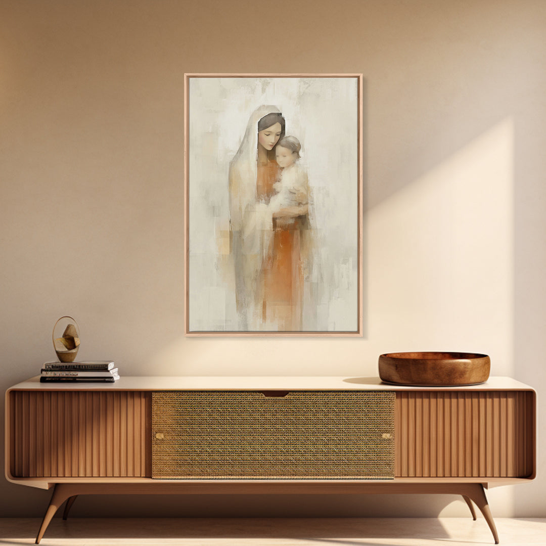 Blessed Mother Love | Framed Canvas Print | Christian Wall Art | Mary And Jesus Painting | Christian Art Canvas | Modern Christian Art | Ch