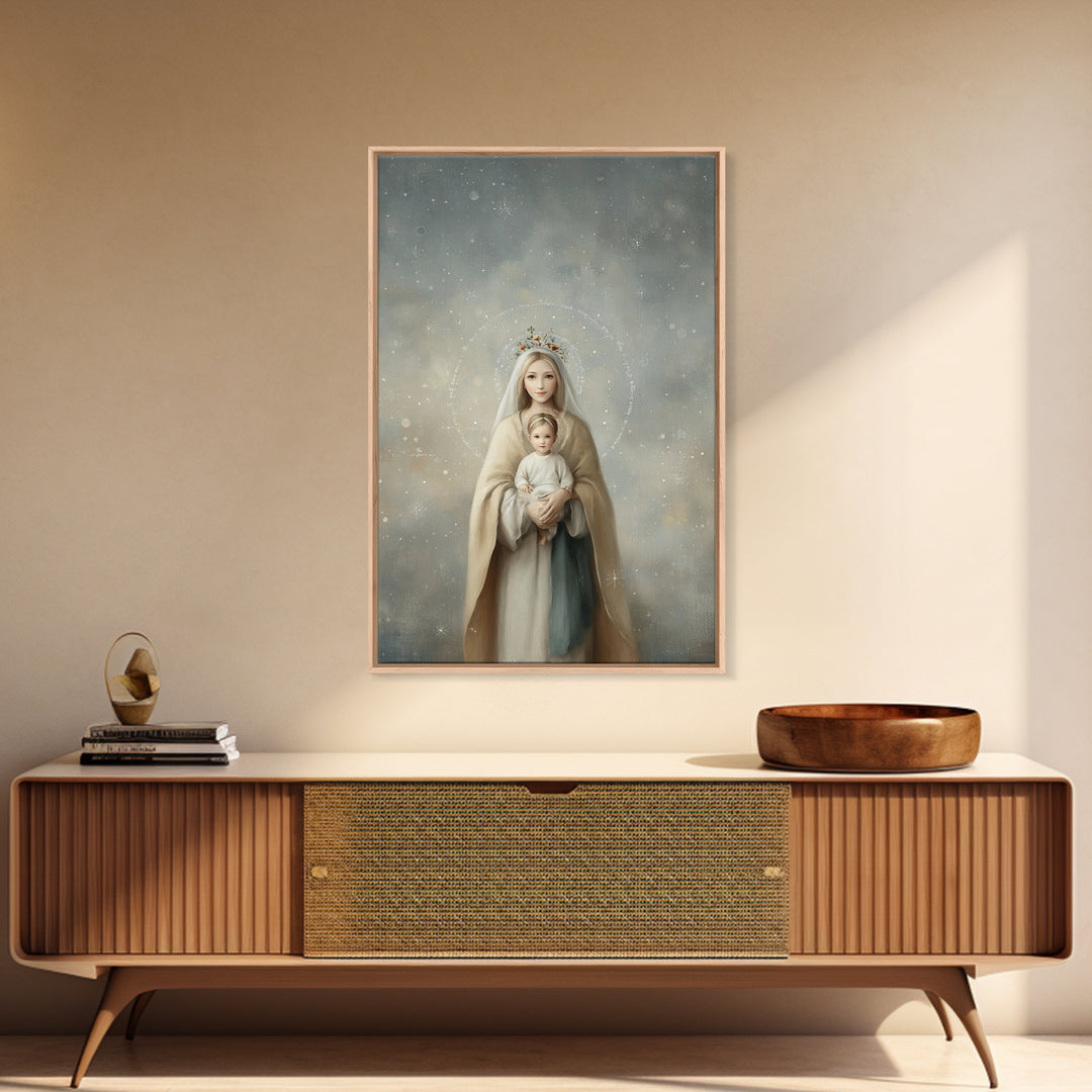 Heavenly Crown Grace – Framed Canvas Print – Christian Wall Art – Mary And Jesus Painting – Christian Art Canvas – Christian Gift Ideas – C