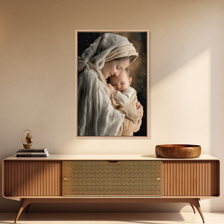 Tender Morning Peace - Framed Canvas Print - Christian Wall Art - Christian Art Canvas - Mary And Jesus Painting - Christmas Wall Art - Chr